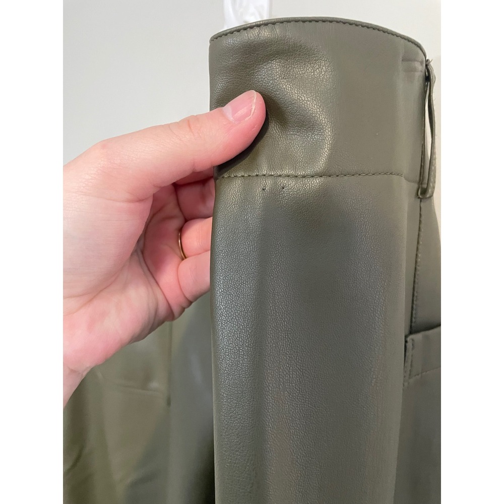 Maeve Colette Cropped Wide-Leg Faux Leather Pants Olive Green Plus Size 26W - Picture 5 of 10